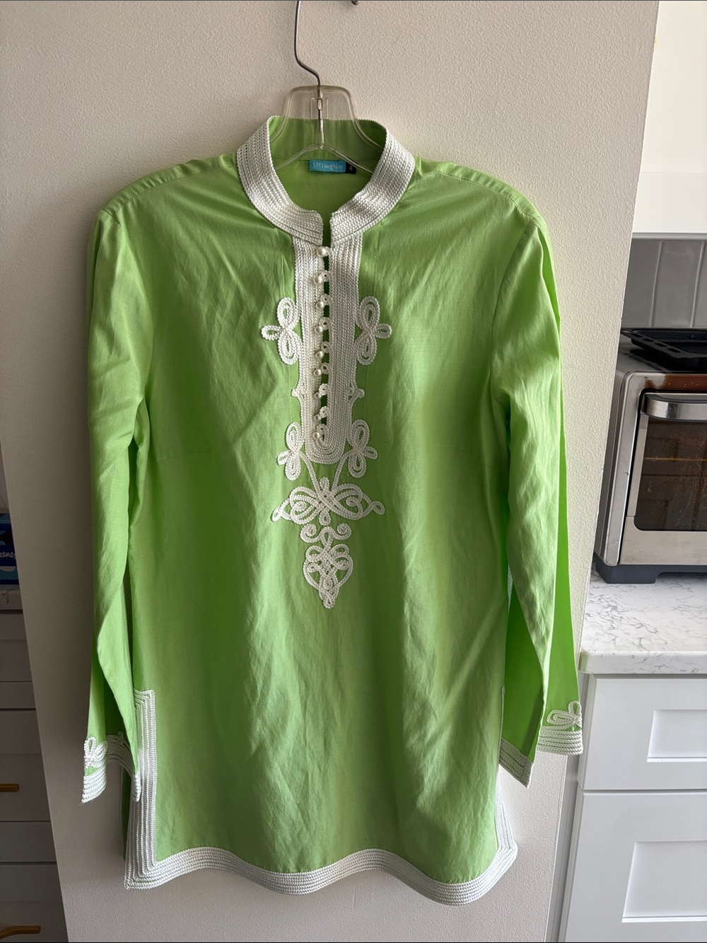 J. McLaughlin Lime Green Embroidered Tunic Shirt